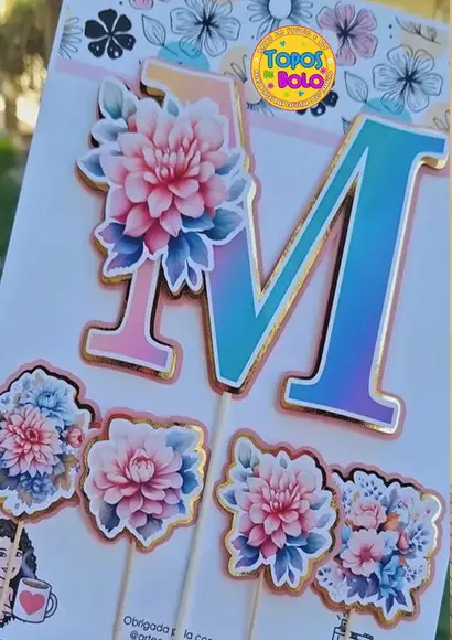 Arquivo de Corte Topo de Bolo Letras Flores