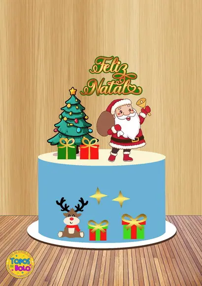 Topo de Bolo Papai Noel e Sino