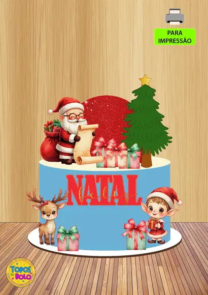 Topo de Bolo Natal Noel Lendo Lista Presentes