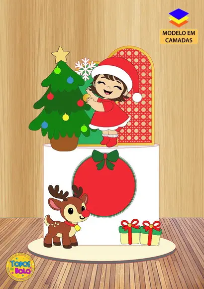 Topo de Bolo Natal Menina Linda Natal