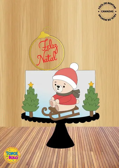Topo de Bolo Ursinho de Natal 01