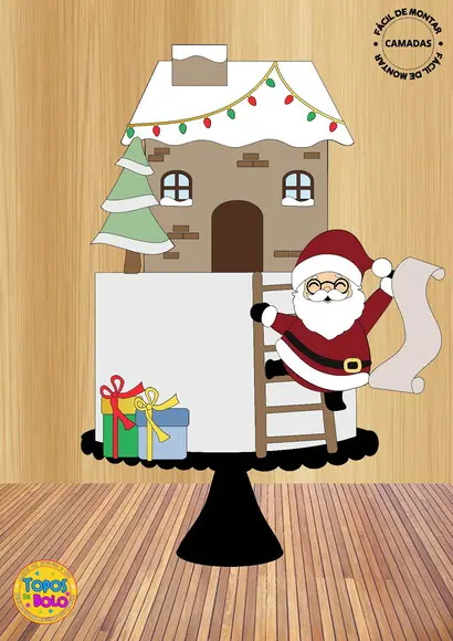 Topo de Bolo Papai Noel com Carta