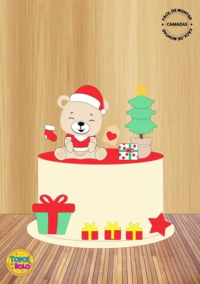 Arquivo de Corte Topo de Bolo Ursinho Natal Camadas