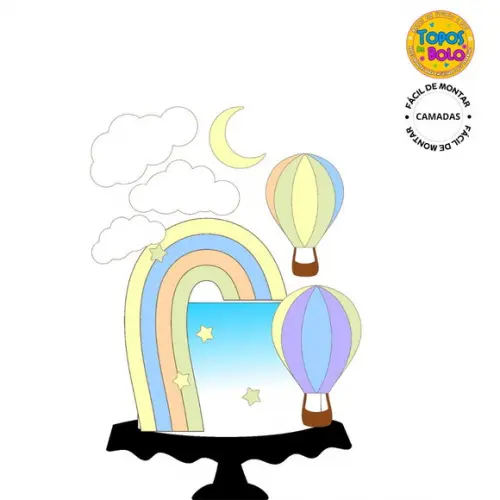 Arquivos de Corte Topo de Bolo Arco Iris e Balão Camadas