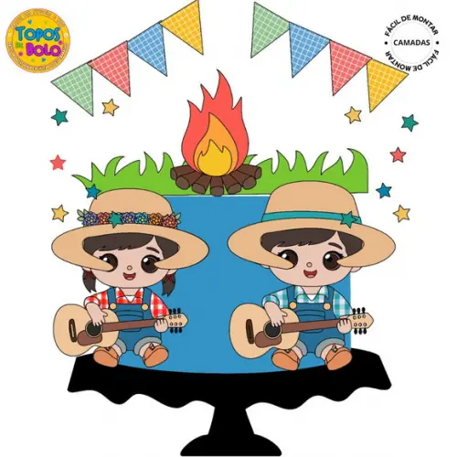 Arquivo de Corte Topo de Bolo Festa Junina Crianças Camadas