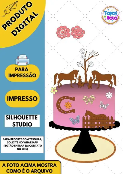 Arquivo de Corte Topo de Bolo Cavalos Crianças