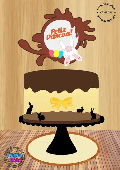 Arquivo de Corte Topo de Bolo Feliz Pascoa Coelhinhos
