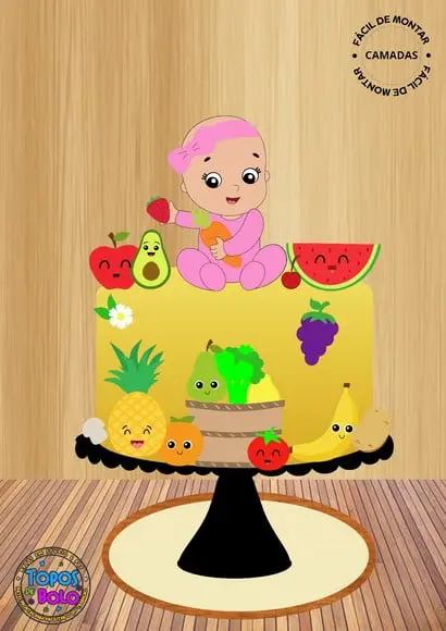 Arquivo de Corte Topo de Bolo Bebe Frutinha Menina
