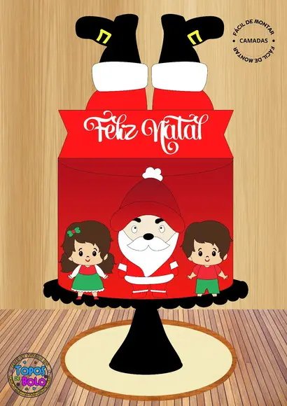 Arquivo de Corte Topo de Bolo Papai Noel e Crianças