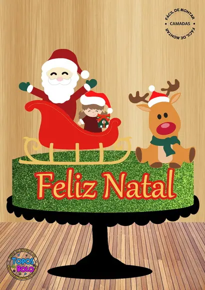 Arquivo de Corte Topo de Bolo Papai Noel Bebe Treno Rena