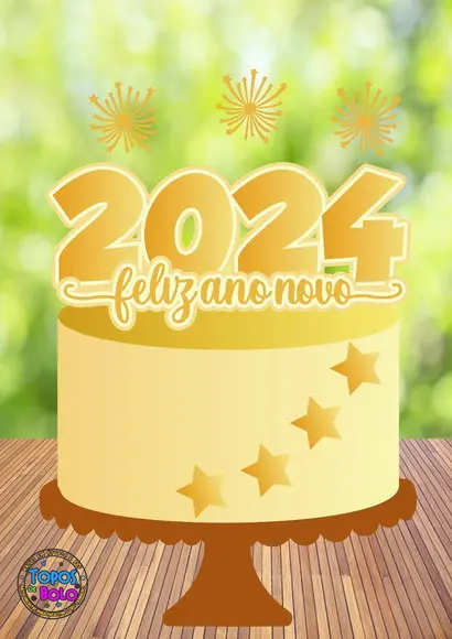 Arquivo de Corte Topo de Bolo 2024 Feliz Ano Novo