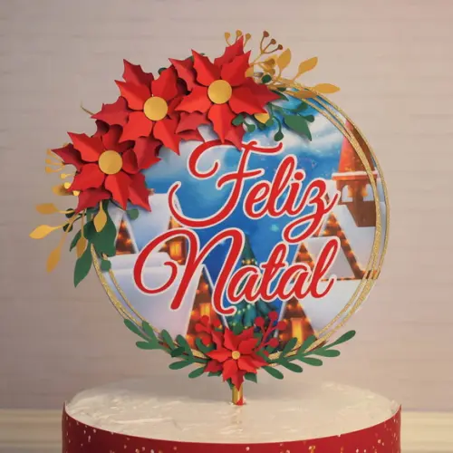 Arquivo de Corte Topo de Bolo Feliz Natal Flores