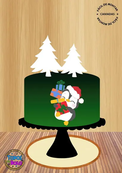 Arquivo de Corte Topo de Bolo Pinguim de Natal
