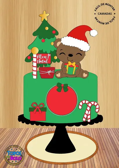 Arquivo de Corte Topo de Bolo Ursinho de Natal