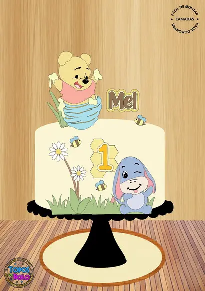 Arquivo de Corte Topo de Bolo Ursinho Pooh e Bisonho