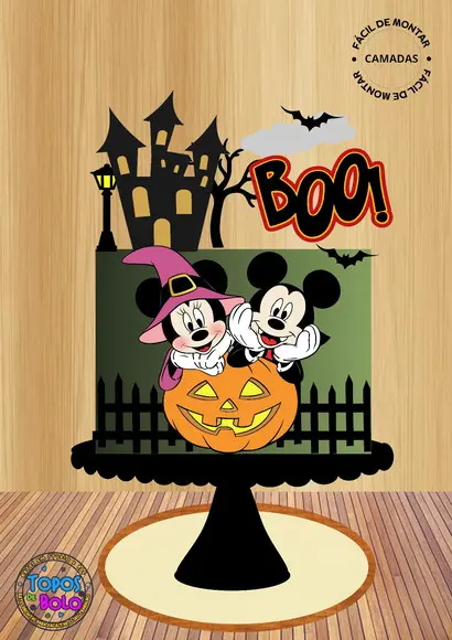 Arquivo de Corte Topo de Bolo Minnie e Mickey Halloween