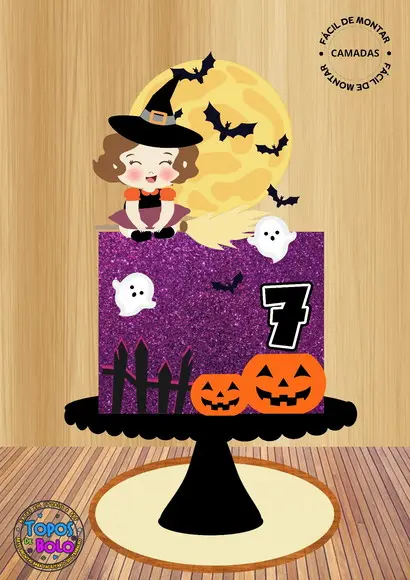 Arquivo de Corte Topo de Bolo Halloween Bruxinha 02