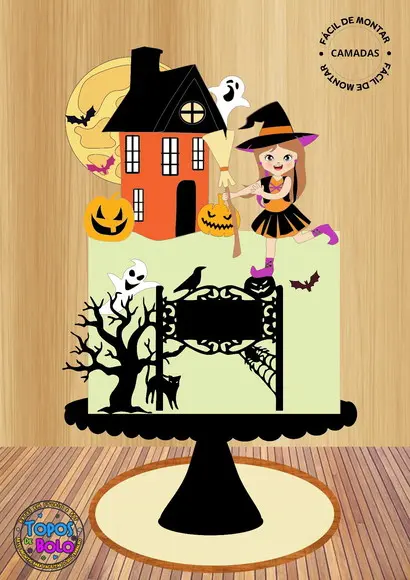 Arquivo de Corte Topo de Bolo Halloween Bruxinha 01