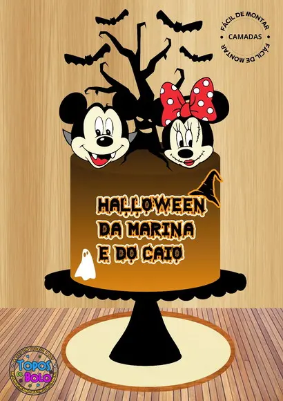 Arquivo de Corte Topo de Bolo Halloween Mickey e Minnie