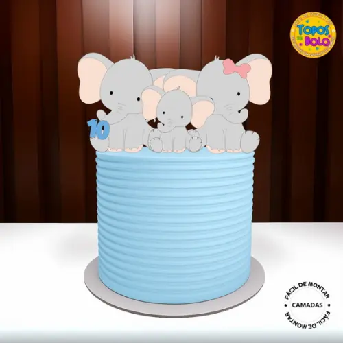 Arquivo de Corte Topo de Bolo Família Elefante