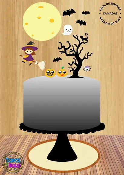 Arquivo de Corte Topo de Bolo Halloween Bruxinha Voando