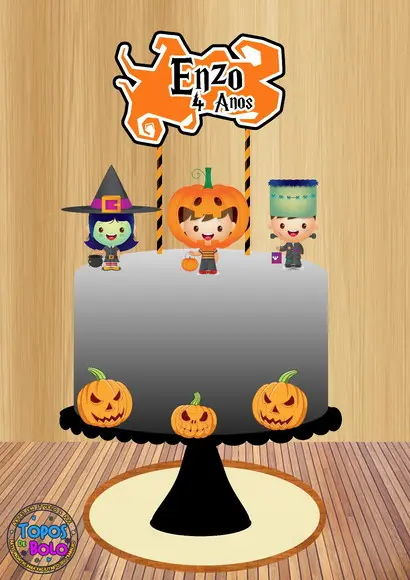 Arquivo de Corte Topo de Bolo Helloween Crianças Fantasiadas