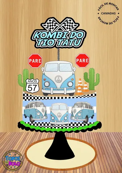 Arquivo de Corte Topo de Bolo Kombi Azul