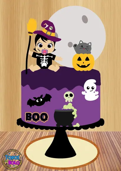 Arquivo de Corte Topo de Bolo Halloween Bebê Gatinho