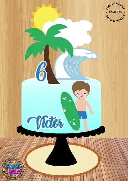 Arquivo de Corte Topo de Bolo Menino Surfista