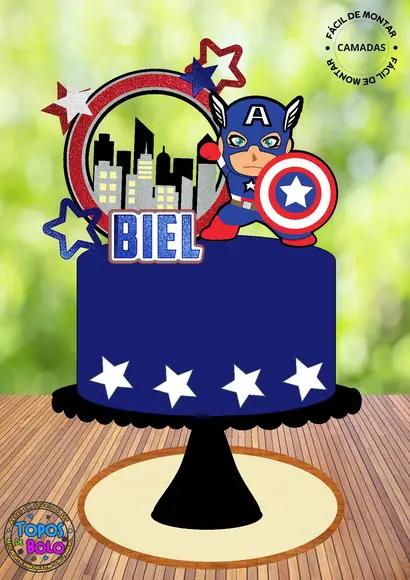 Arquivo de Corte Topo de Bolo Capitão America Cute Camadas