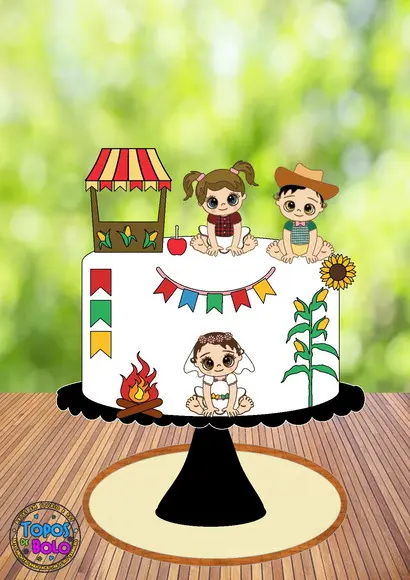 Arquivo de Corte Topo de Bolo Festa Junina Bebês