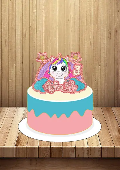 Topper Cake Unicornio e Arcoiris - Arquivo Digital