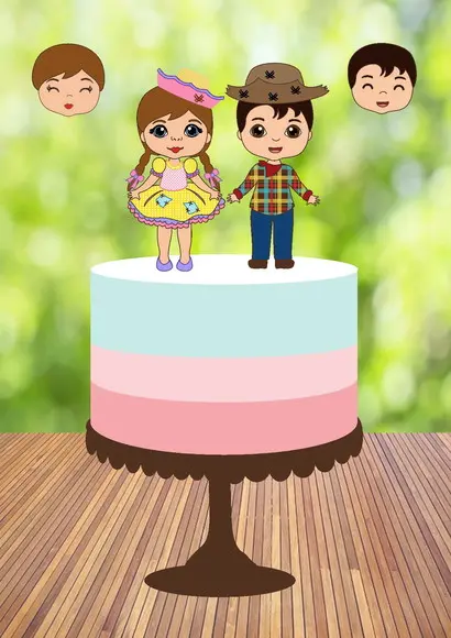 Topo de Bolo Junino Menina e Menino - Arquivo Digital