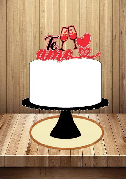 Topo de Bolo Te Amo e Taças - Arquivo Digital
