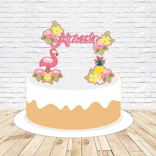 Topo de Bolo Flamingo Floral - Arquivo Digital