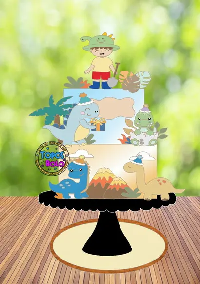 Topo de Bolo Dino Party Kids - Arquivo Digital