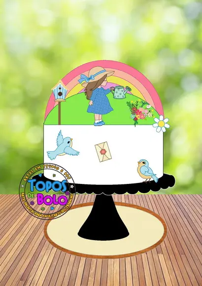 Topo de Bolo Menina Jardim- Arquivo Digital