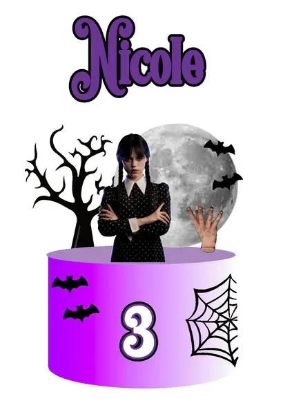Topo de Bolo Wandinha Família Addams - Arquivo Digital