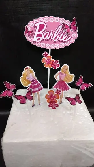 Topo de Bolo Barbie com Flor - Arquivo Digital