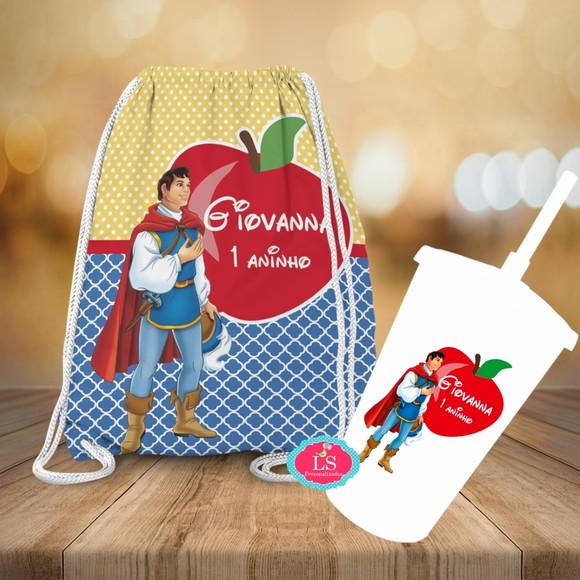 Mochilinha e Copo Twister Branca de Neve