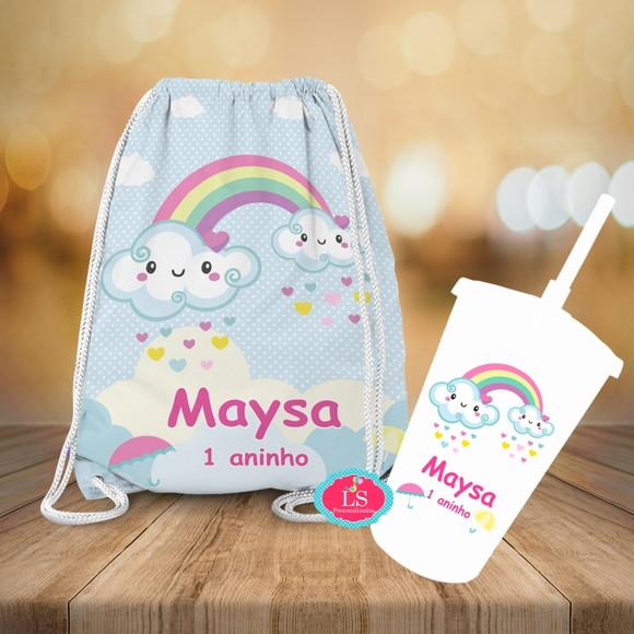 Mochilinha e Copo Twister Chuva de Amor