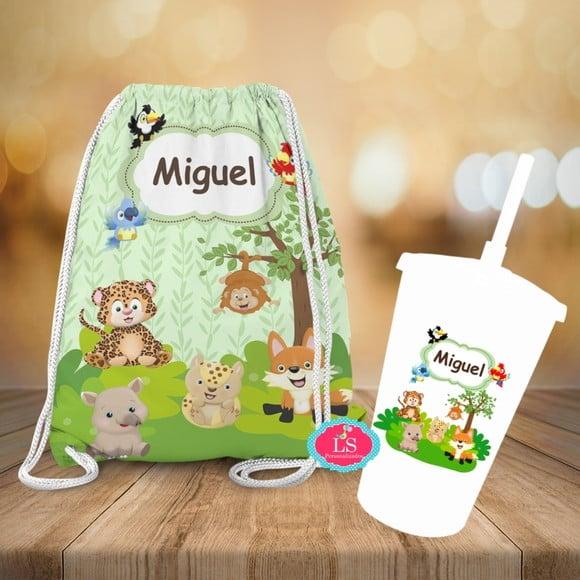 Mochilinha e Copo Twister Fauna Brasileira Animais Safari