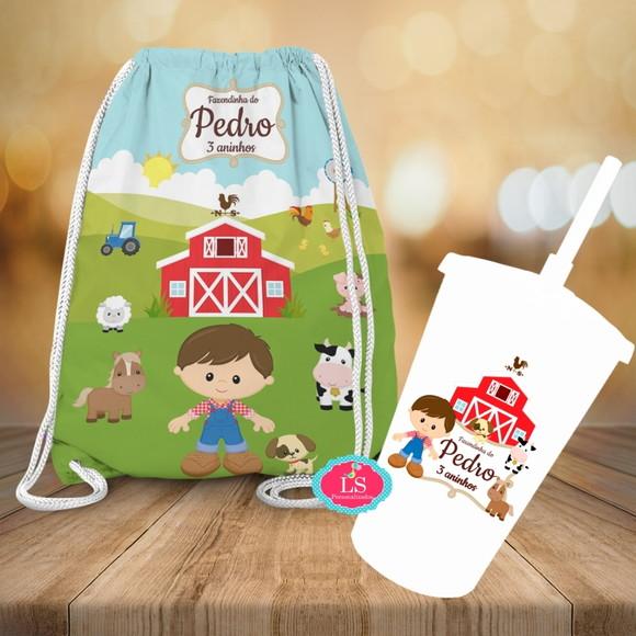 Mochilinha e Copo Twister Fazendinha