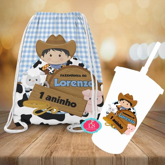 Mochilinha e Copo Twister Fazendinha
