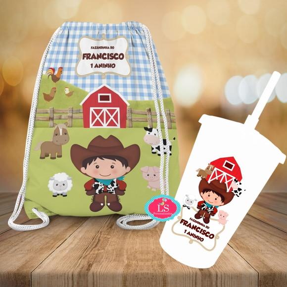 Mochilinha e Copo Twister Fazendinha