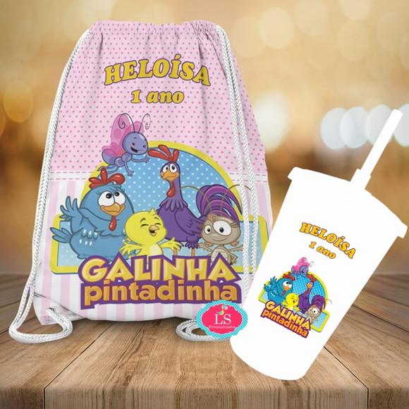 Mochilinha e Copo Twister Galinha Pintadinha