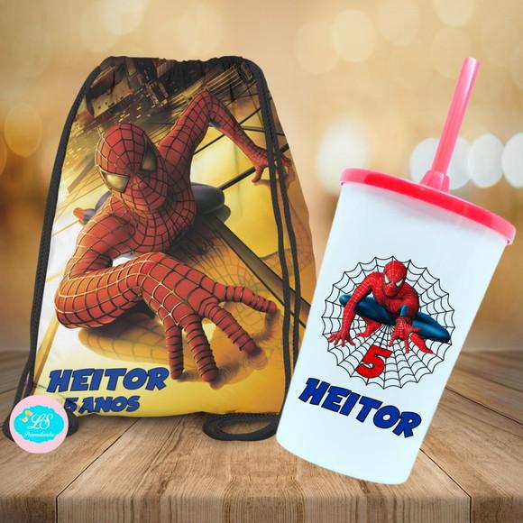 Mochilinha e Copo Twister Homem Aranha