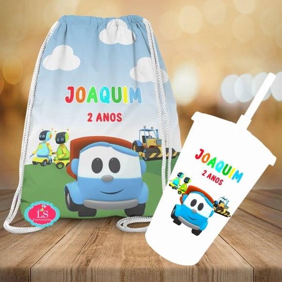 Mochilinha e Copo Twister Leo o Caminhao