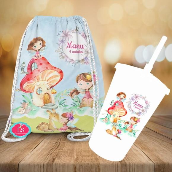 Mochilinha e Copo Twister Jardim das Fadas