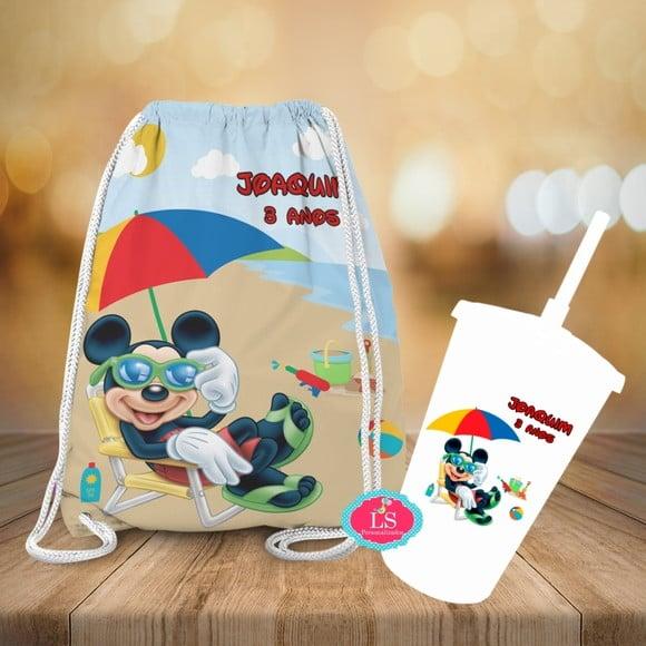 Mochilinha e Copo Twister Mickey Praia